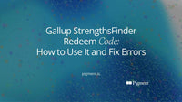 Abstract cover for a guide to using a Gallup StrengthsFinder redeem code: a single key-shaped form opening onto a field of soft peach, lavender and mint shapes.