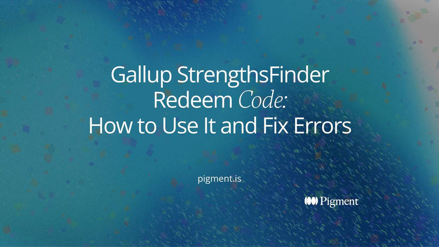 Abstract cover for a guide to using a Gallup StrengthsFinder redeem code: a single key-shaped form opening onto a field of soft peach, lavender and mint shapes.