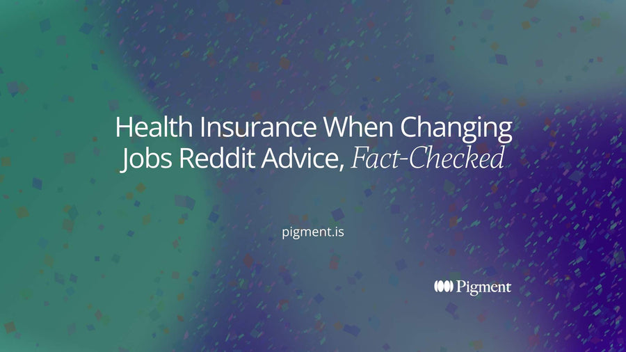 Abstract hero for a fact-check of health insurance when changing jobs reddit advice: two calendar blocks joined by a thin bridge line