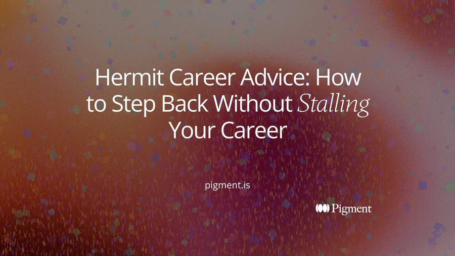Cover for Hermit career advice: a small lantern shape on a hill lights a short stretch of path that leads back toward a cluster of soft forms