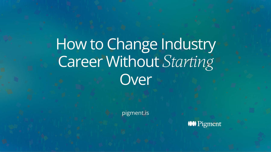 Abstract cover for a guide on how to change industry career paths: one solid shape carried from a cluster of peach blocks into a cluster of mint blocks