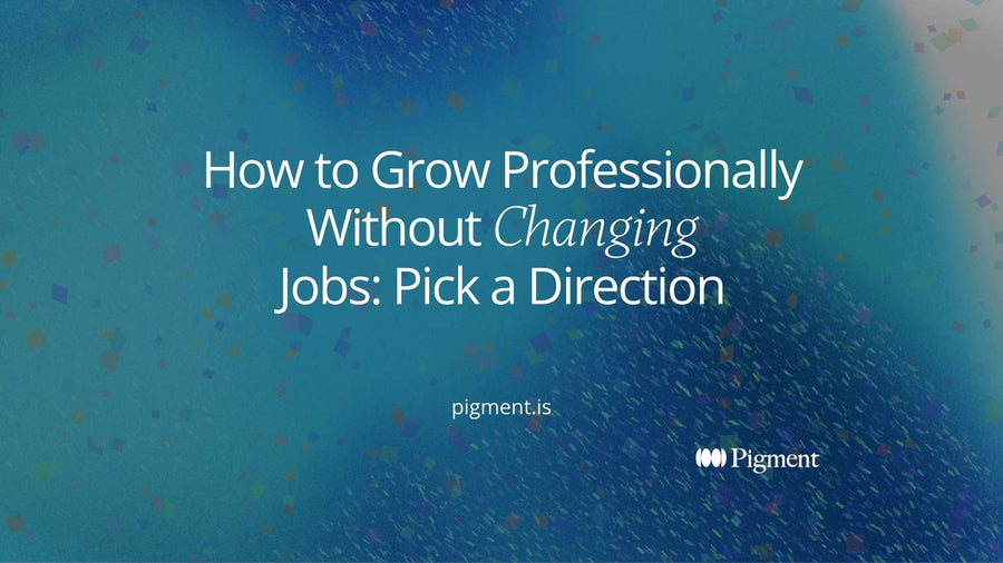 Abstract cover for a guide on how to grow professionally without changing jobs: one violet path rising out of a still grid of pastel blocks