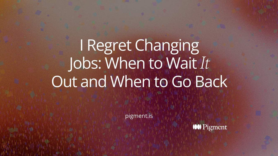 Cover for I Regret Changing Jobs: an abstract composition of two paths splitting from one point in peach, lavender and mint on warm cream