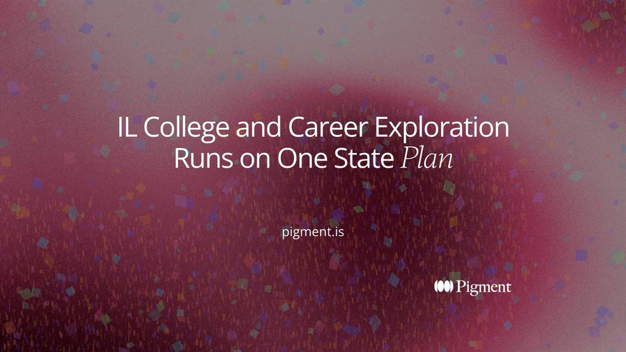 Cover for IL college and career exploration: three stacked bands in peach, lavender and mint, one violet square on top, on cream