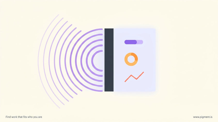 Abstract hero image showing an open book dissolving into sound waves on one side and a glowing screen with career data visual