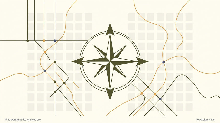 Abstract compass and map illustration representing military career assessment and civilian career fit