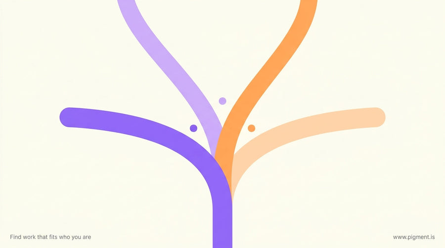 Abstract illustration of a winding road branching into multiple paths, suggesting open possibility and non-linear career expl