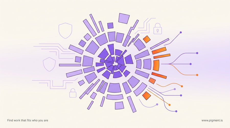 Abstract hero image showing a fragmented cognitive profile map dissolving into career pathways with cybersecurity geometric s