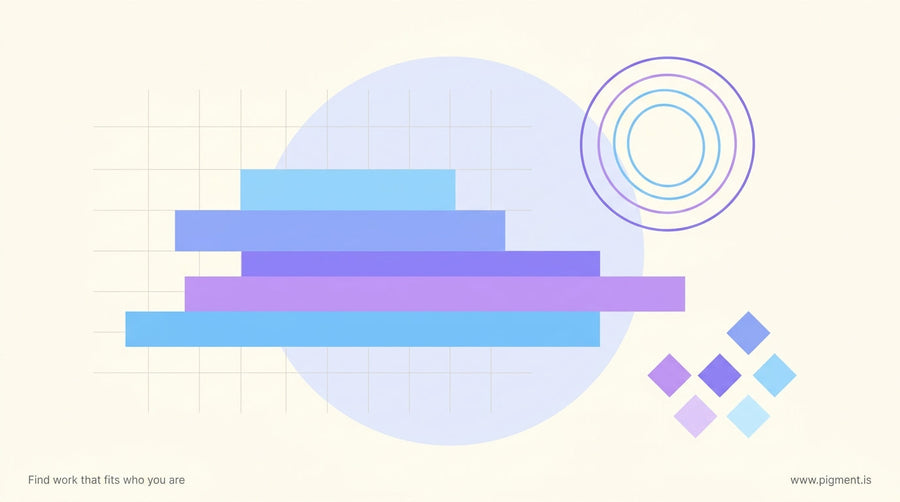 Abstract digital skills assessment hero image with geometric layers and measurement motifs