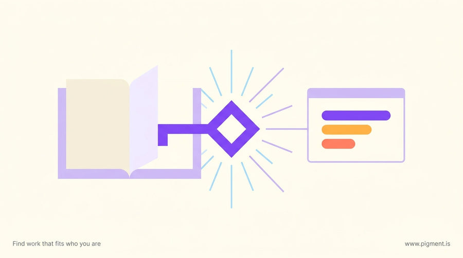 Abstract hero image showing a book opening to reveal a glowing digital key transforming into a results dashboard, representin