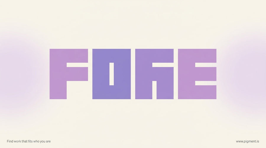 Abstract hero image of four bold letterforms in muted violet tones against a warm off-white background, edges softly fading t