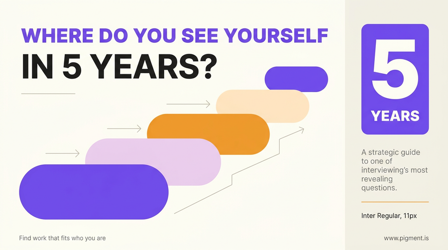 Abstract geometric composition suggesting forward momentum and career growth, with warm encouraging tones in violet and orange on an off-white background, representing professional confidence in an interview setting.