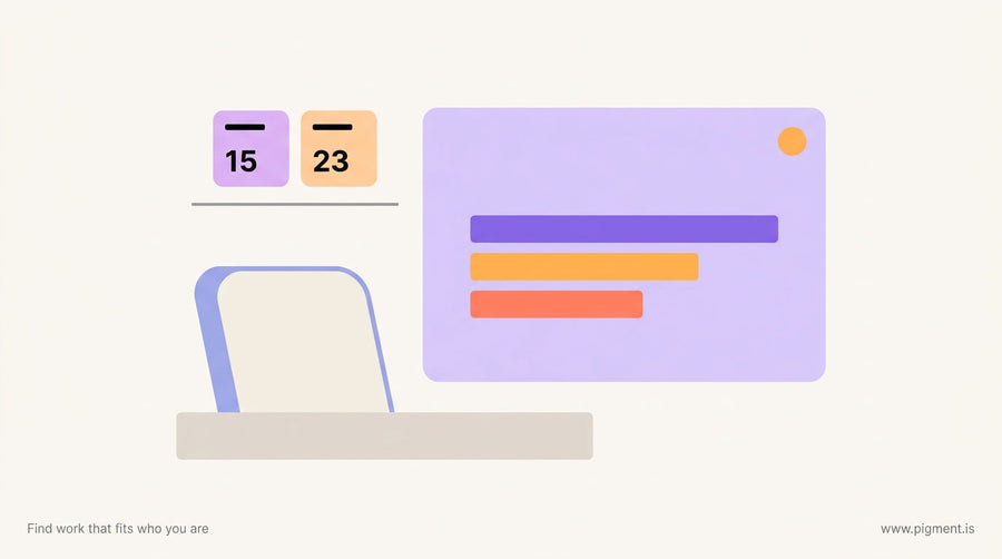 Abstract hero image representing clarity and forward motion in career assessment — layered geometric data shapes in violet an