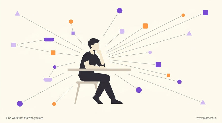 Abstract aspirational hero image of a teenager at a desk surrounded by constellation-like lines connecting symbolic career sh