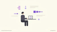 Abstract editorial illustration of a calm figure seated at a minimal desk, a timer on screen, surrounded by subtle geometric 