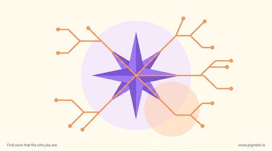 Abstract geometric hero image showing a compass rose overlaid with branching path lines radiating outward in multiple directi