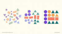 Abstract geometric shapes in muted tones gradually coalescing into a clear ordered pattern, suggesting clarity emerging from 