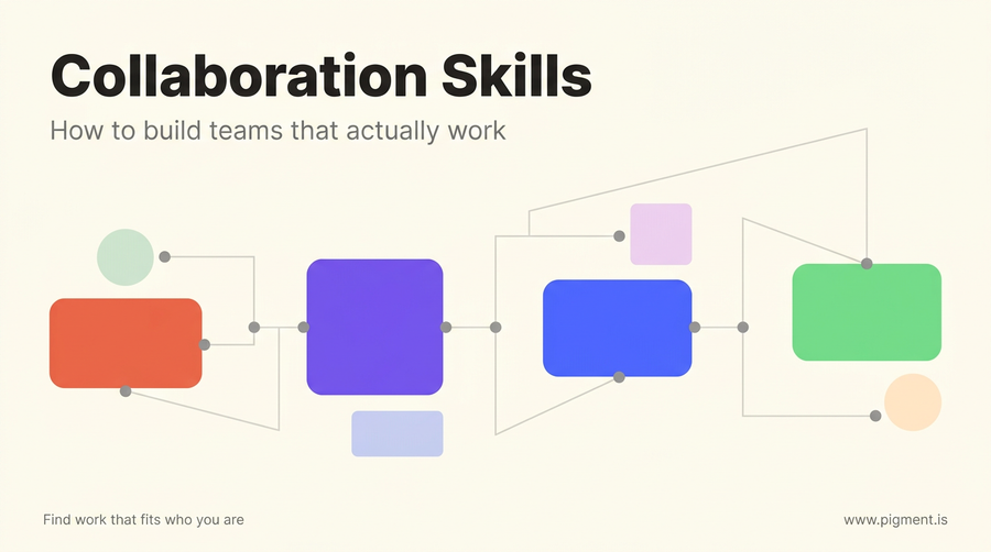 Abstract geometric composition representing diverse working styles connecting and coordinating in a collaborative team environment