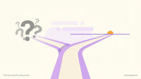 Abstract minimalist illustration of a forked path with one direction showing question marks and the other suggesting clarity 