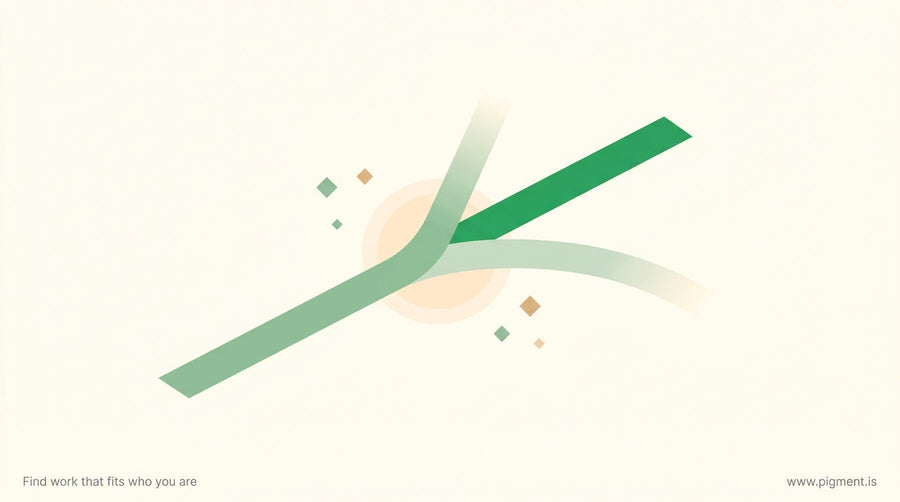 Abstract branching path illustration representing a deliberate career decision moment, with one path clear and illuminated an