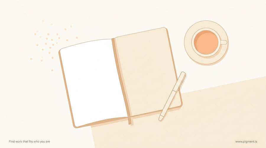Career finder assessment concept — an open notebook on a desk suggesting reflection and career exploration.