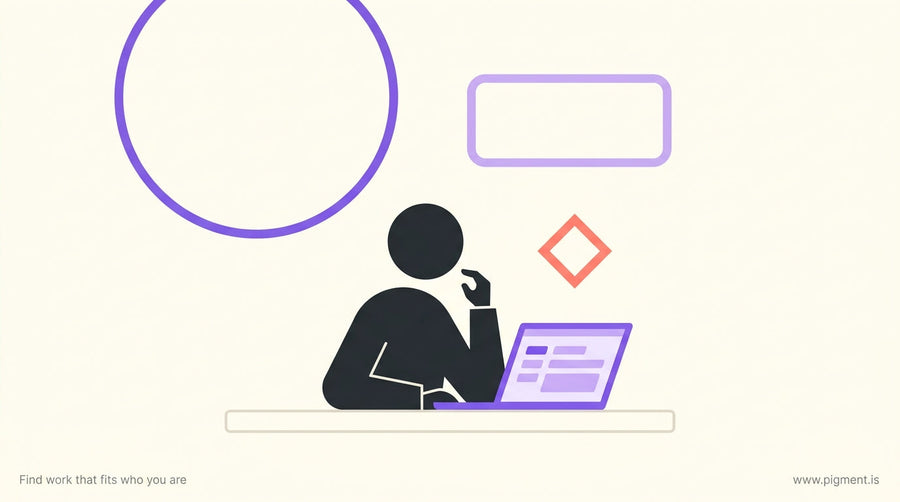 A person sits at a clean desk with a laptop open, looking thoughtful and reflective, suggesting an ongoing search for career 