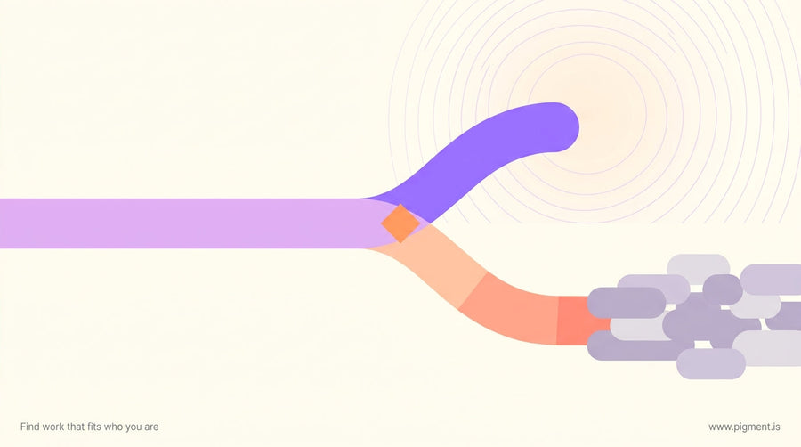 Abstract illustration of two diverging career paths, one clear and one obscured