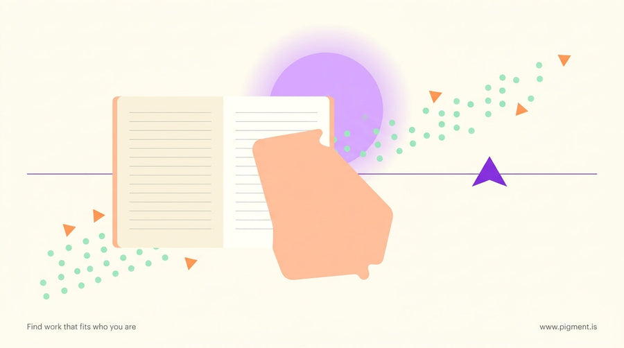 Abstract hero image for GACE Basic Skills Assessment guide featuring an open notebook, a soft peach motif suggesting Georgia,