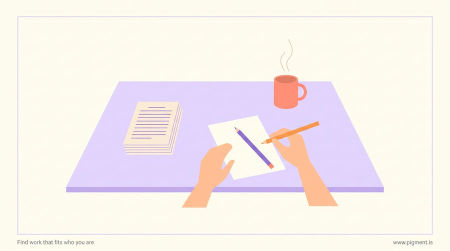 Person preparing to take a soft skills assessment at a thoughtful, organized workspace.