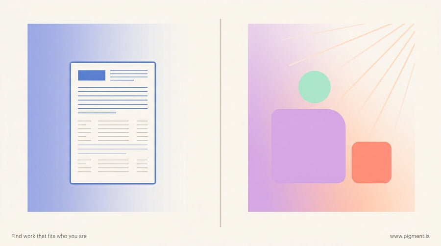 Abstract hero image showing a split composition: a structured formal document form on one side and an open light-filled geome