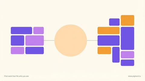 Abstract geometric composition representing professional growth and career transitions, with layered shapes suggesting a timeline with a meaningful pause