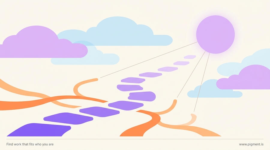 Abstract career journey illustration showing guided path to professional success