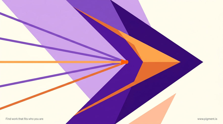 Abstract geometric hero image with sharp angular forms suggesting strategic clarity, multiple converging paths, and decisive 