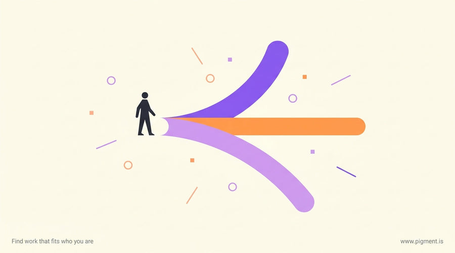 Abstract illustration of a professional at a career crossroads, representing career motivation and self-discovery