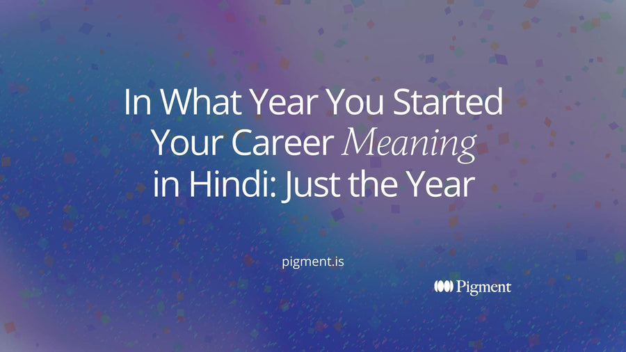 Abstract Pigment cover for in what year you started your career meaning in Hindi: a small charcoal dot on a thin timeline, with a peach circle marking one year among lavender and mint shapes.