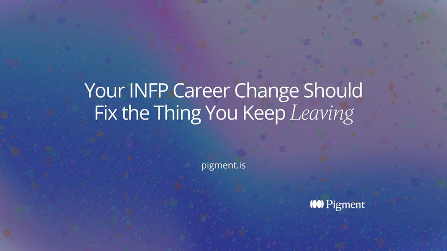 Abstract hero for an INFP career change guide: three doorways in a row with the same small shape repeated in each, and a fourth open path leading away from them
