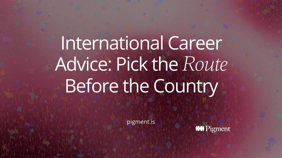 Abstract cover for international career advice: five soft paths leaving one point, one path highlighted before it reaches a distant shape