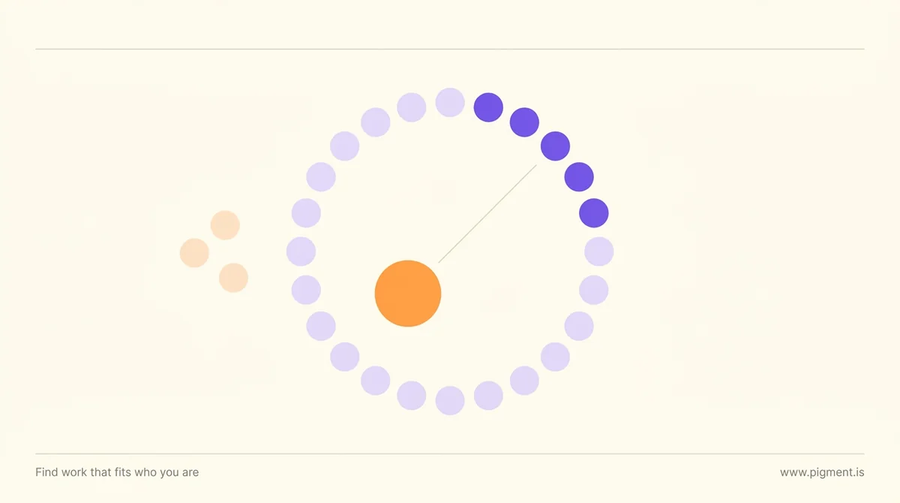Abstract flat-vector ring of small circles with one short arc filled in solid and a single larger circle inside it, standing for a wide field of careers narrowed to a shortlist and then to one program choice