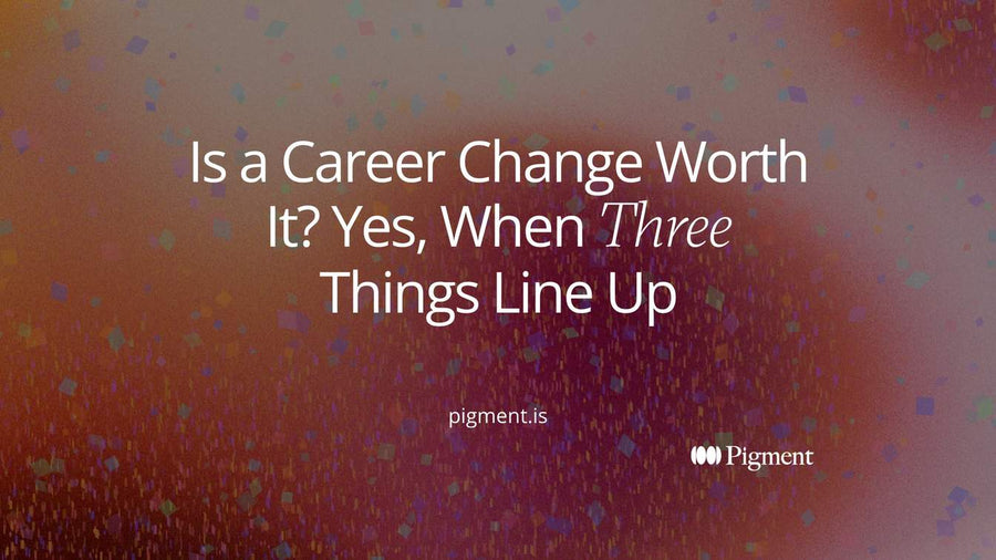 Cover for a guide on whether a career change is worth it: three soft overlapping circles in peach, lavender and mint, with a small violet shape where all three meet