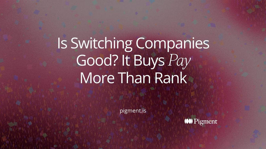 Abstract geometric cover for an article on whether switching companies is good: two paths in peach and lavender, one stepping sideways, one climbing.