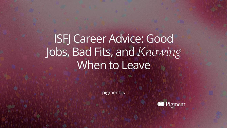 Abstract cover for ISFJ career advice: one steady mint block on cream with small peach and lavender squares drifting onto it from the right