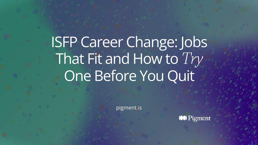 Abstract cover for an ISFP career change: a row of small soft shapes stepping from a gray block toward a warm cluster, showing small trial runs before a move