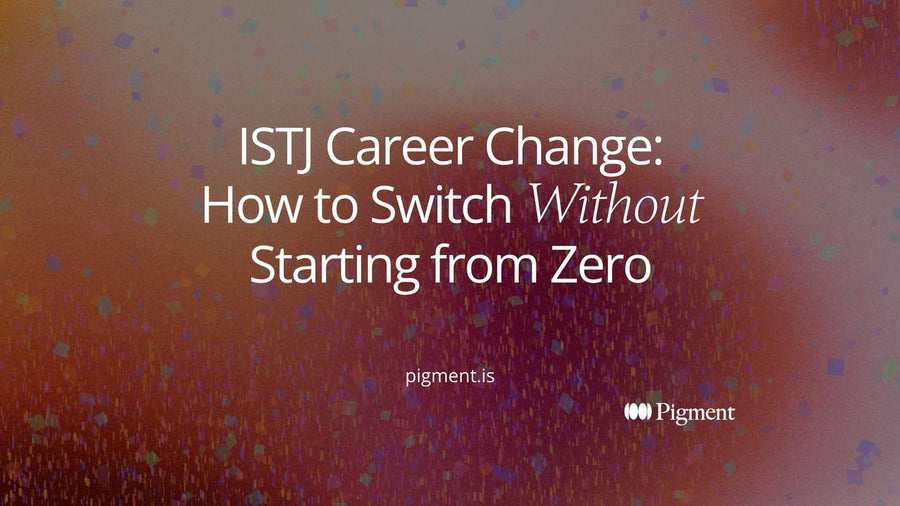 Abstract cover for an ISTJ career change guide: a row of ordered blocks continuing from one path into a new one.