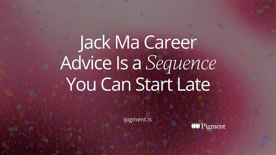 Abstract cover for Jack Ma career advice: five warm geometric steps rising left to right on cream, one step picked out in violet