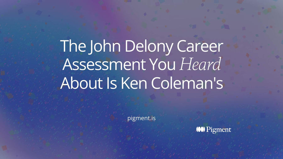Abstract cover for a John Delony career assessment guide: two microphones, one paired with a career test card and one with a wellness check