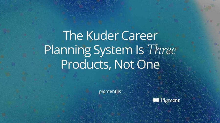 Abstract cover art for the Kuder Career Planning System: three nested geometric fields in peach, lavender and mint growing left to right on cream, linked by thin charcoal lines