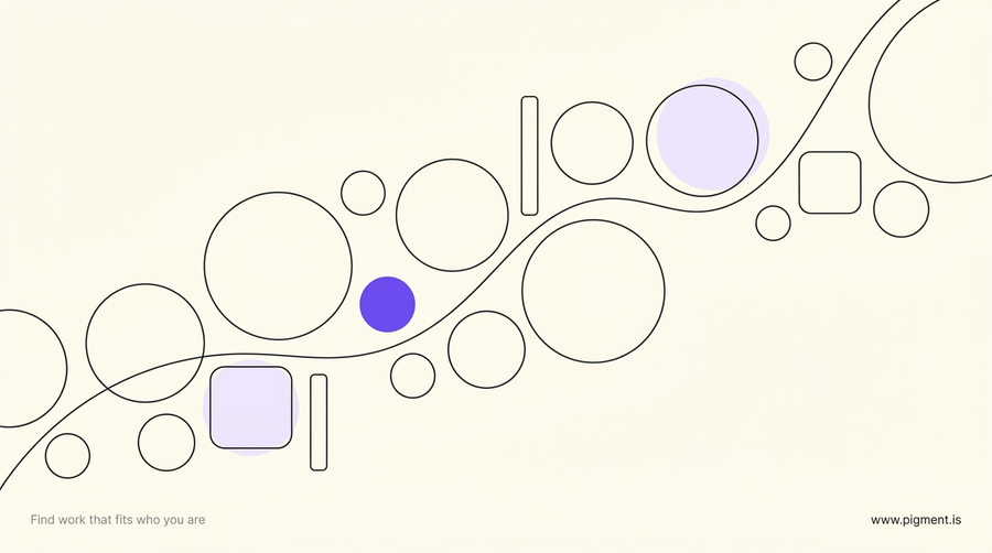 Abstract geometric composition for a guide to life coach certification: one small solid marker among many open outlined forms, suggesting the certificate is a small part of a larger picture