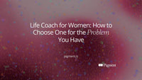 Abstract composition on cream: many small lilac and peach circles in a loose field, with one mint circle outlined in charcoal set apart, suggesting a life coach for women chosen for one specific problem.