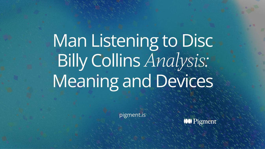 Abstract cover for a man listening to disc Billy Collins analysis: one peach circle moving along a thin line, trailed by four smaller shapes like a walking band