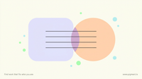 Abstract Pigment illustration of two overlapping rounded forms connected by four thin lines, suggesting an ideal-type match across four personality axes.